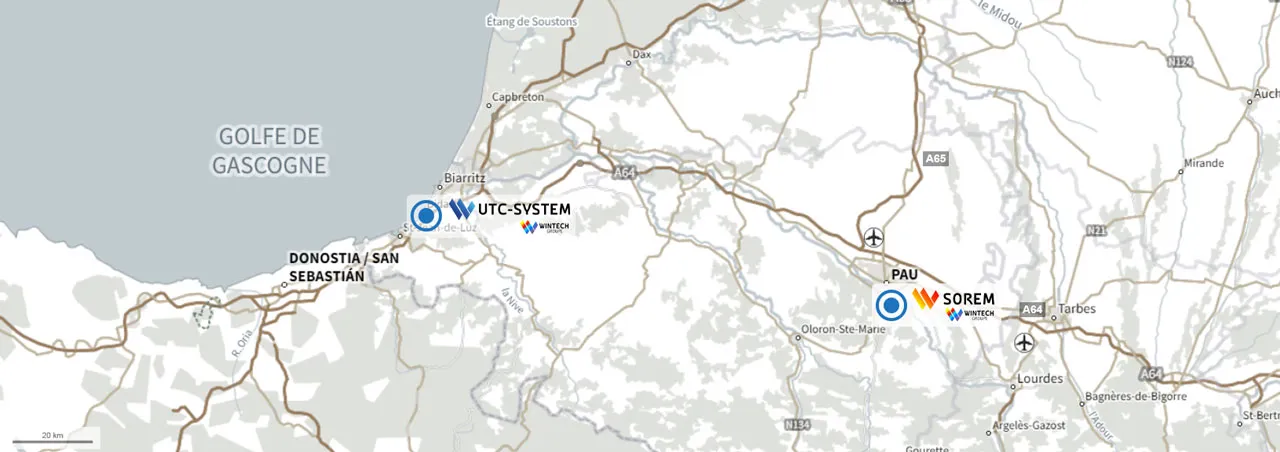 Carte de situation du siège social de Wintech Groupe - Uzos (64) - France